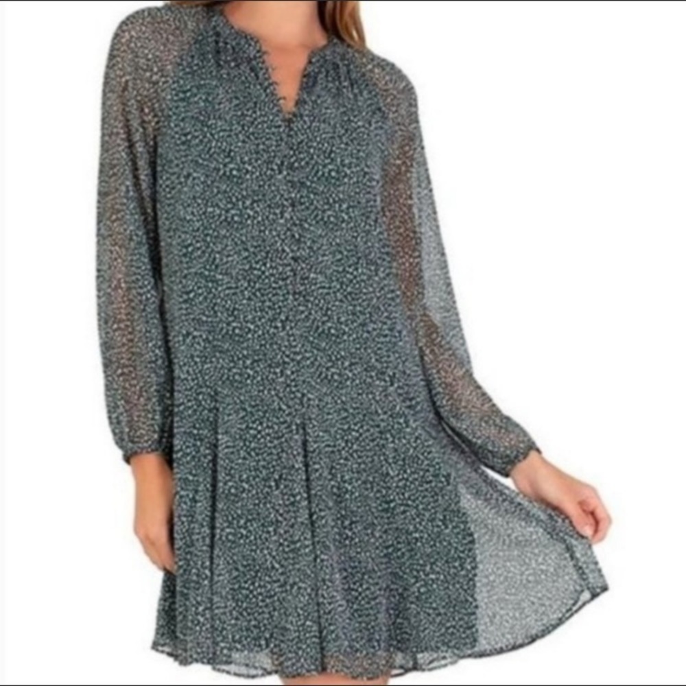 Joie L Arctic Animal Spot Polka Dot Midi Long‎ Balloon Sleeve Summer Sheer Dress